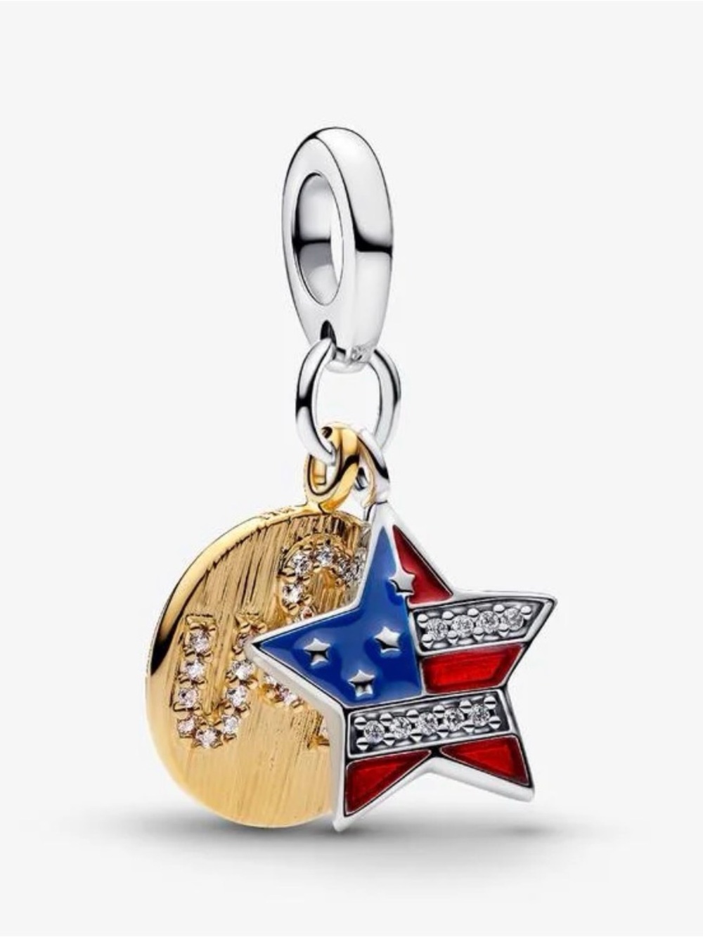 Authentic Pandora USA Flag Star Double Dangle Charm